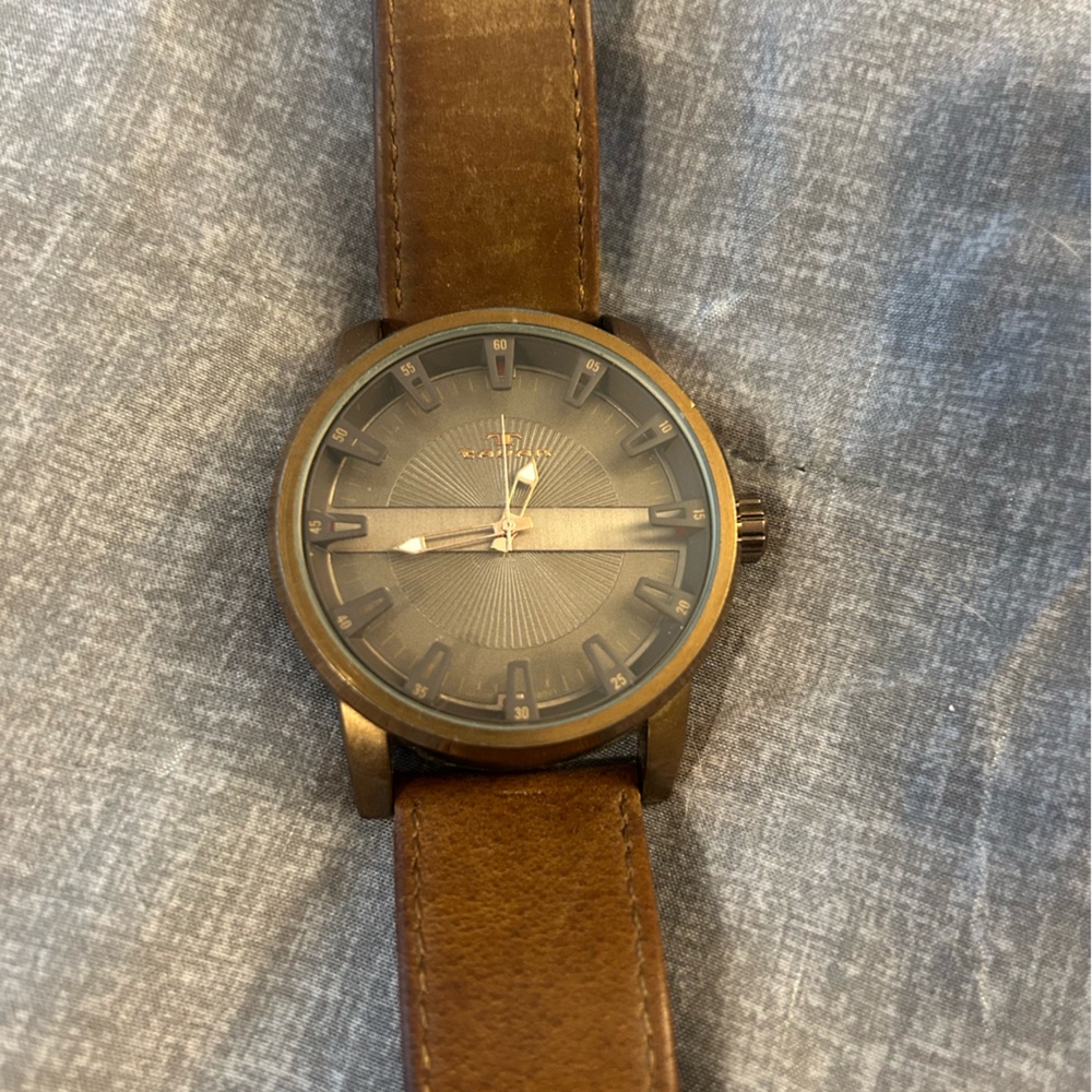 Mens Tavan Brown Leather Strap Watch